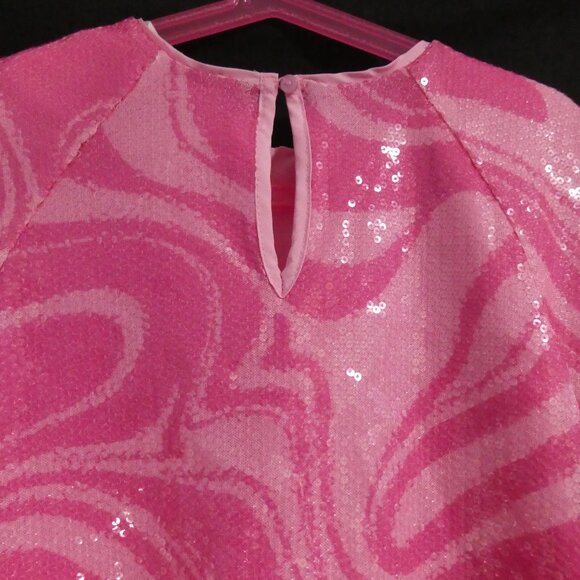 H&M | size 3T | Pink Marble Patterned Sequin Short Sleeve Dress | Button-Up Back - Picture 10 of 14